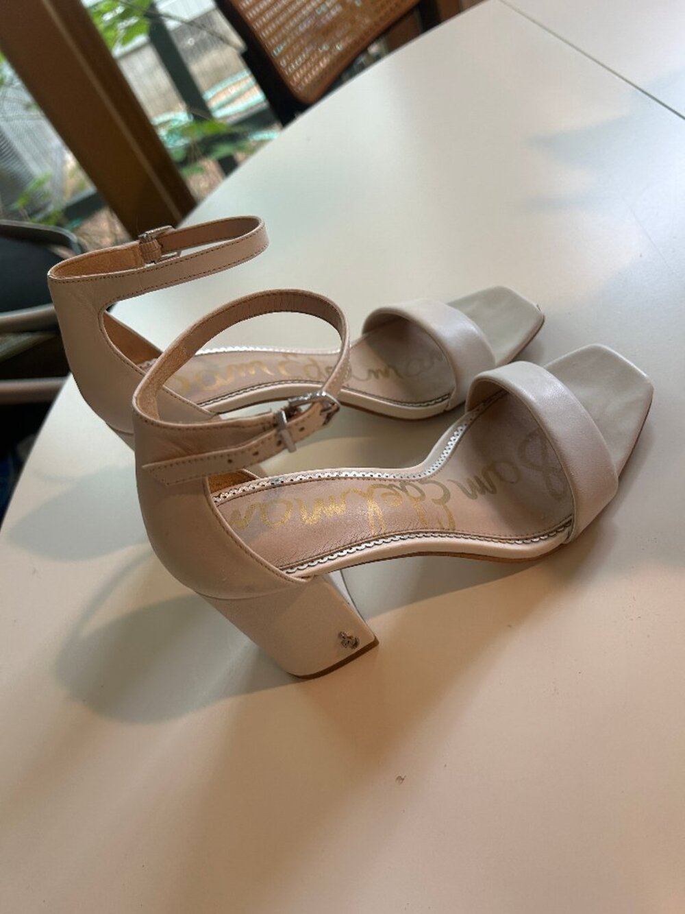 Sam Edelman Daniella White Ankle Strap Block Heel Sandals 7.5